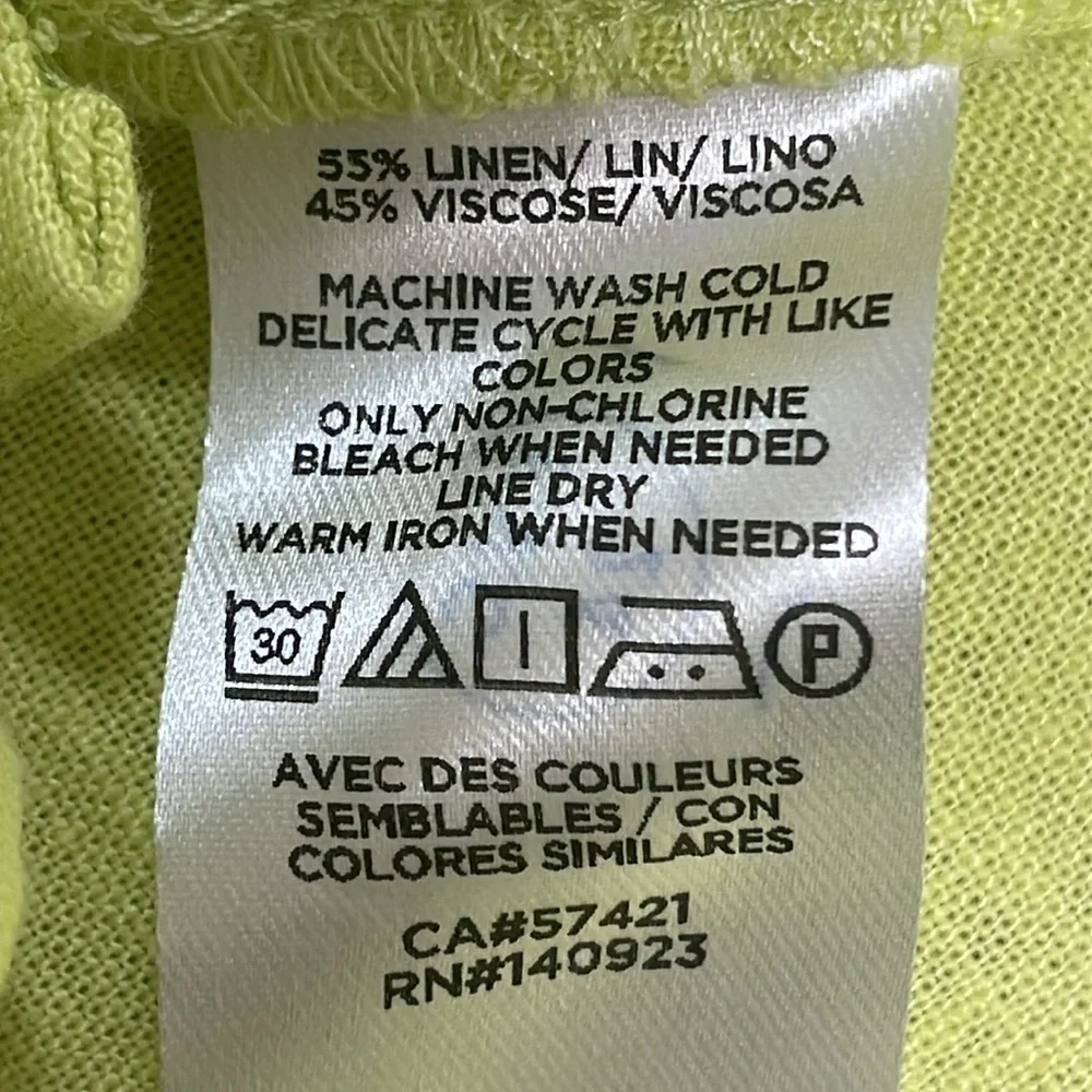 NWOT Loft Linen Blend Chartreuse Puff Short Sleeve Peasant Blouse Split Neck MP